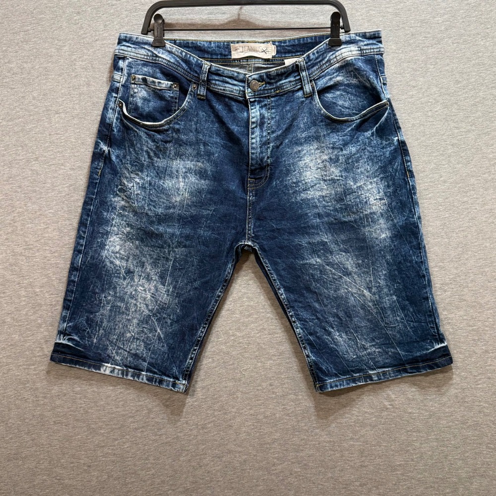 Jeanius Akademiks Denim Shorts Mens 38 Blue Acid Wash Streetwear Distressed